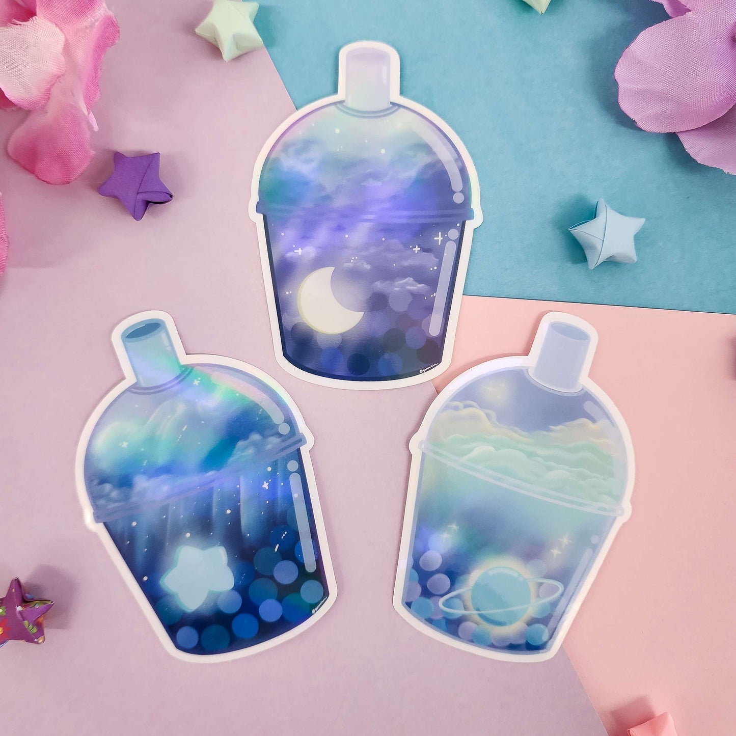 original yunorium art cloudfoam boba sticker series galaxy, planet, star, and moon set