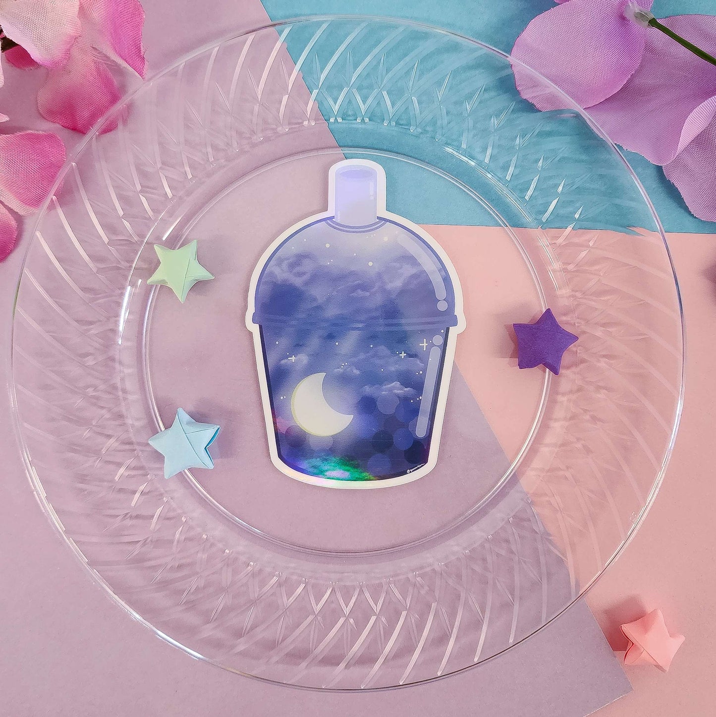 original yunorium art cloudfoam boba sticker series galaxy, moon boba overhead view
