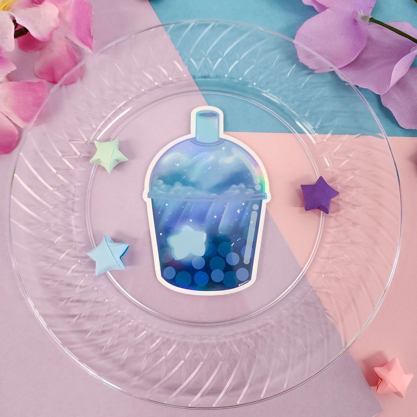original yunorium art cloudfoam boba sticker series galaxy, star boba overhead view