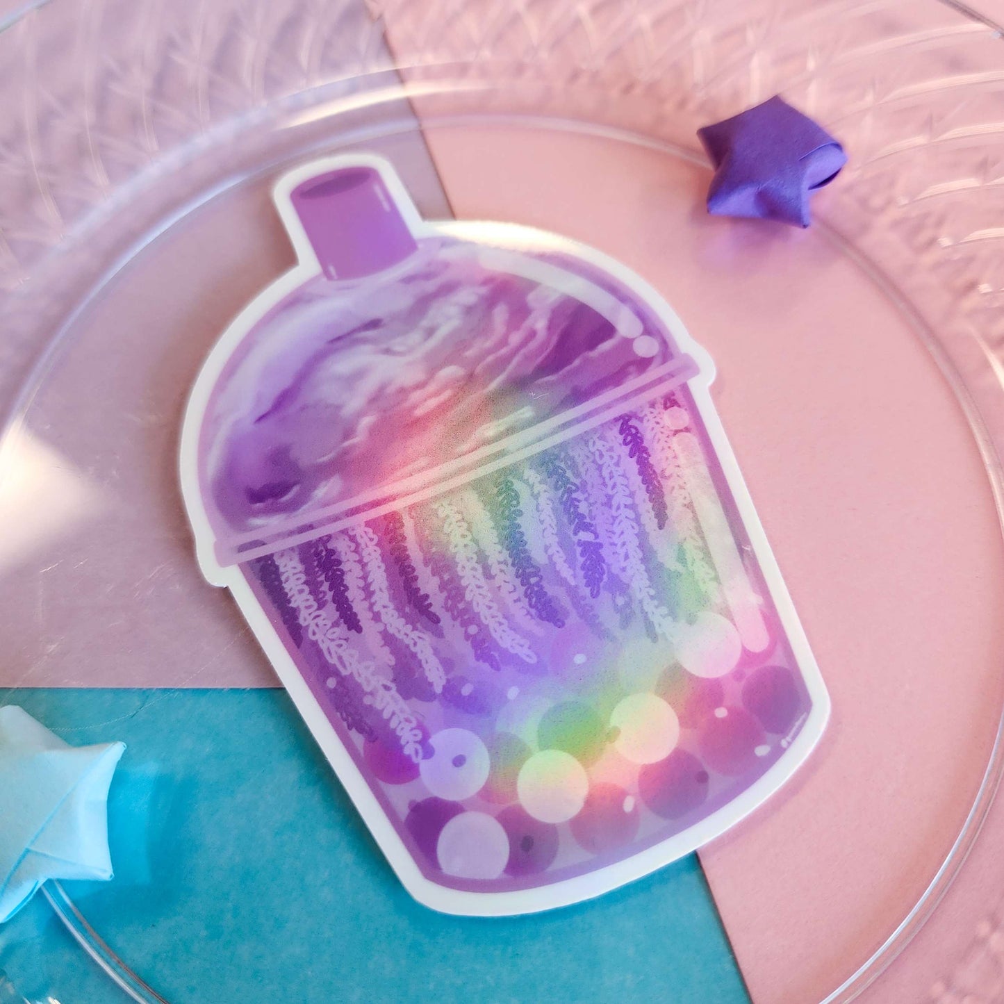 original yunorium art cloudfoam boba sticker series flower, wisteria boba slant view rainbow