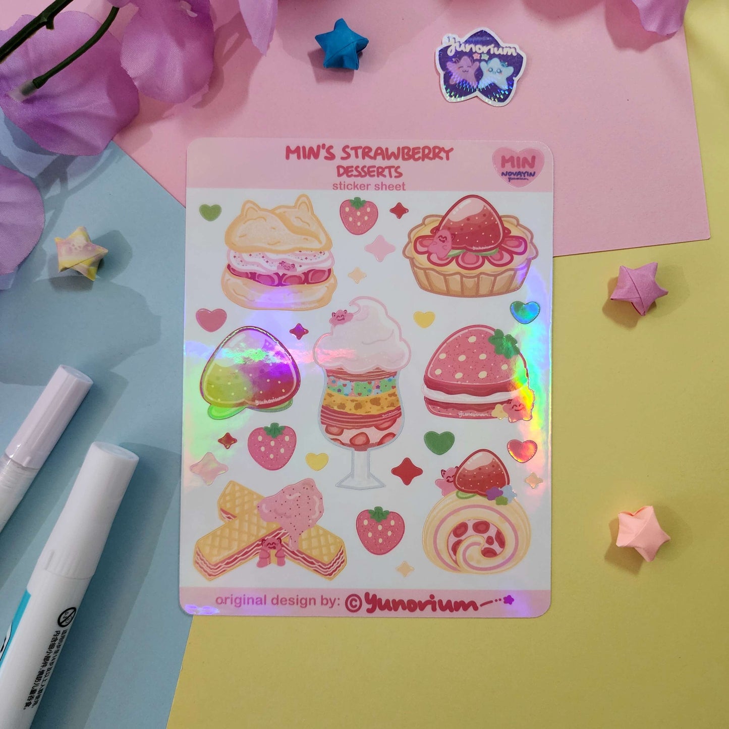 Min's Strawberry Desserts Sticker Sheet | Novayin Mascots