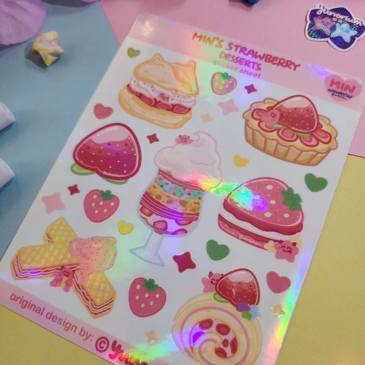 Min's Strawberry Desserts Sticker Sheet | Novayin Mascots
