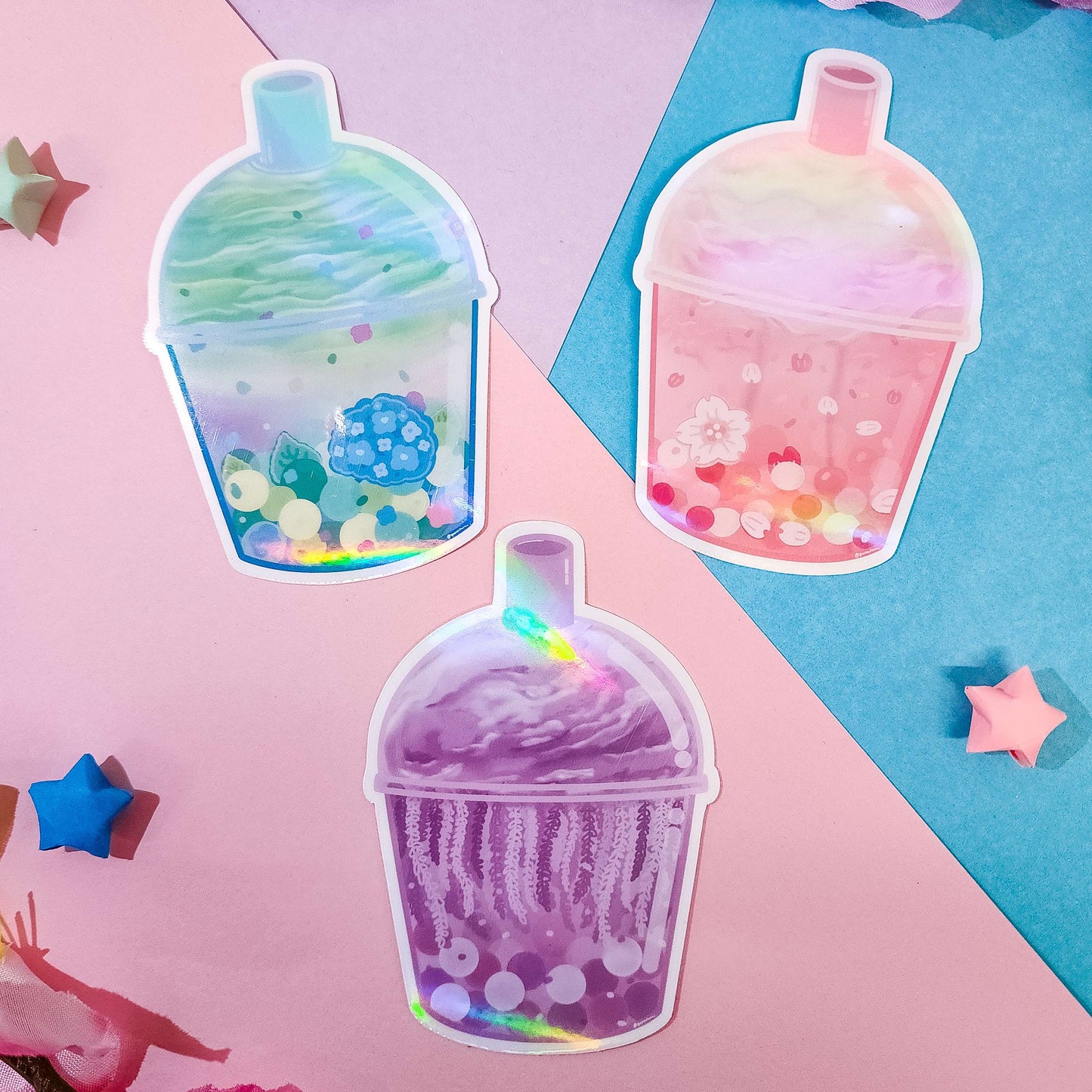 original yunorium art cloudfoam boba sticker series flower, hydrangea, sakura, wisteria set