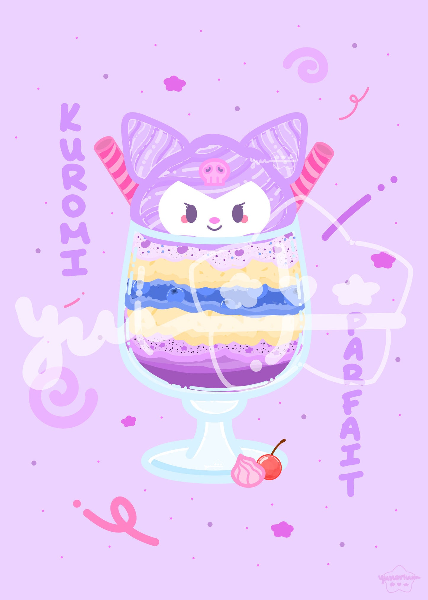 Purple Bunny Parfait Print | Cute Character Dessert Series