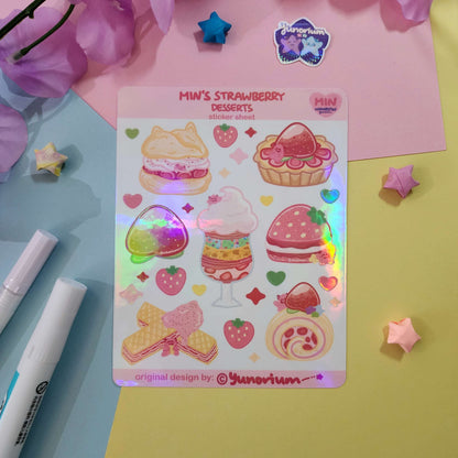 Min's Strawberry Desserts Sticker Sheet | Novayin Mascots