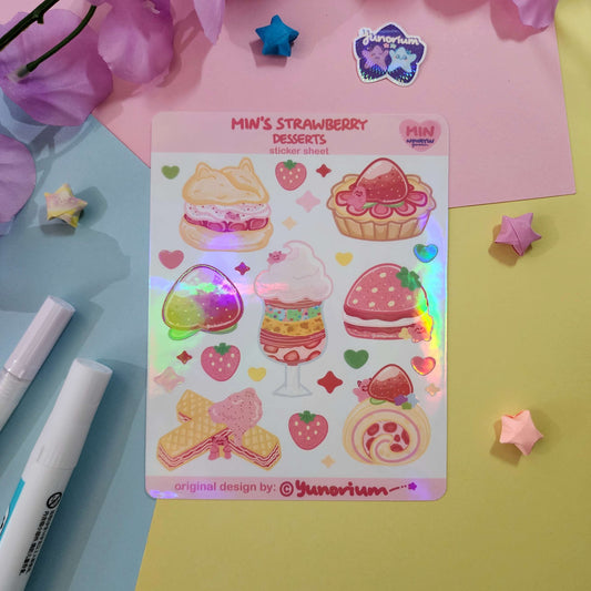 Min's Strawberry Desserts Sticker Sheet | Novayin Mascots