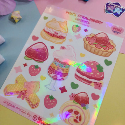 Min's Strawberry Desserts Sticker Sheet | Novayin Mascots