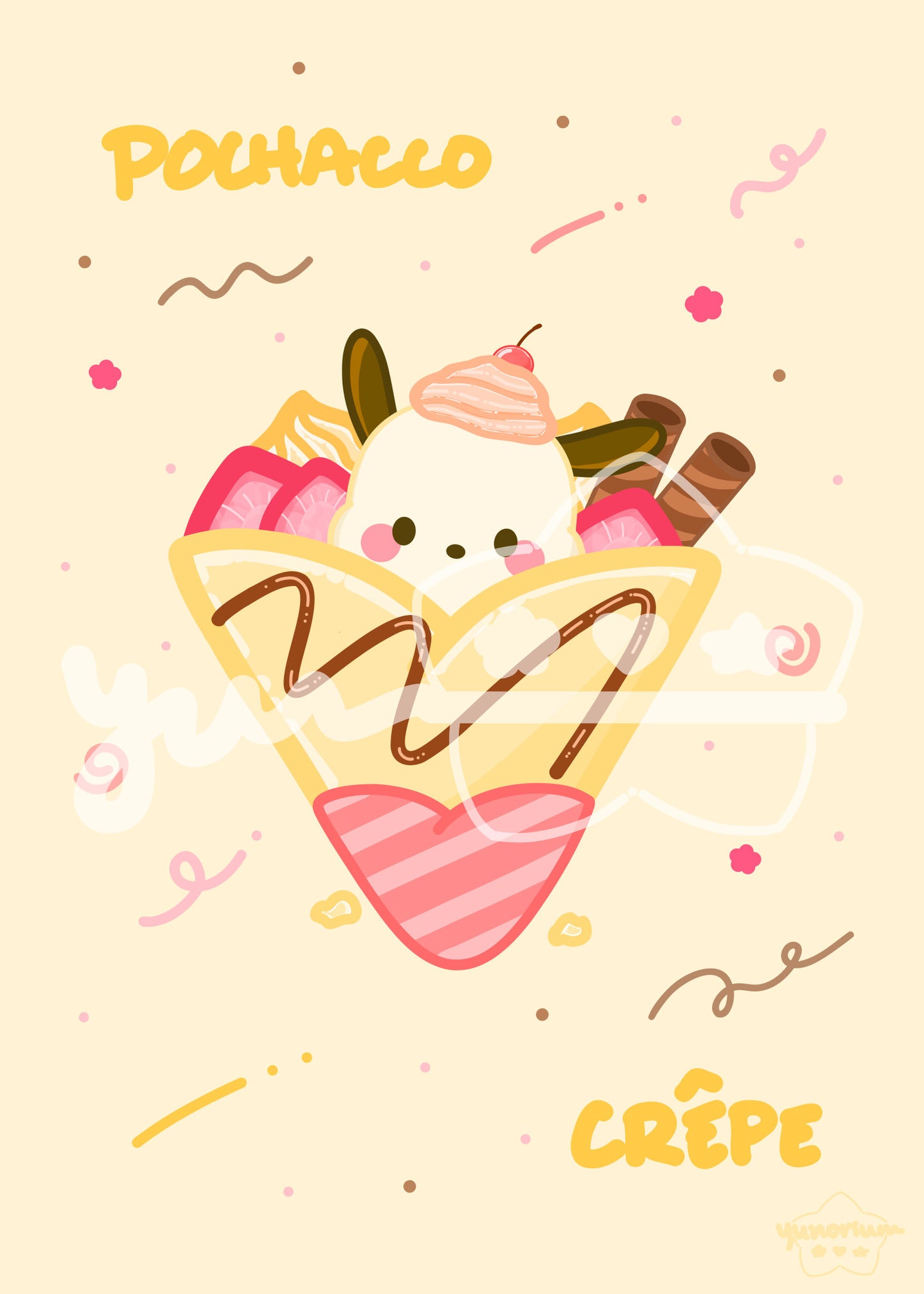 White Doggie Crepe Print | Cute Character Dessert Series