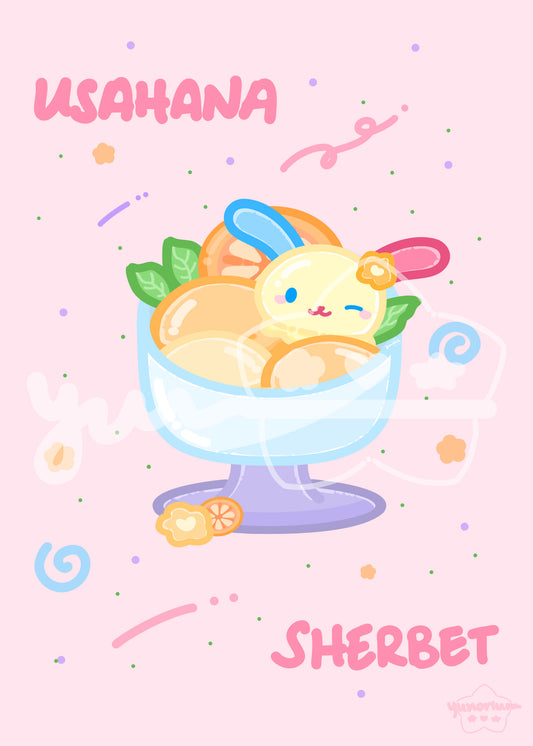 Colorful Bunny Orange Sherbet Print | Cute Character Dessert Series