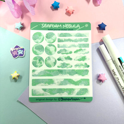 Seafoam Nebula Bullet Journal Sticker Sheet